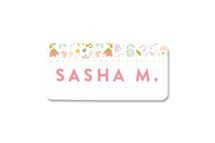 This is a colorful name label by Phrosne Ras called Pretty Floral Frame with standard printing on waterproof sticker paper in sticker.