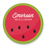 This is a pink name label by Oma N. Ramkhelawan called Summer Melon with standard printing on waterproof sticker paper in sticker.