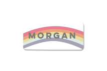 This is a colorful name label by peetie design called Over the Rainbow with standard printing on waterproof sticker paper in sticker.