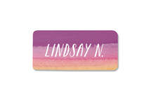 This is a purple name label by Chelsey Scott called Watercolor Heart with standard printing on waterproof sticker paper in sticker.